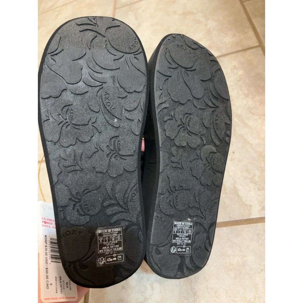Roxy Totally Tubular Black Platform Slide Sandals ARJL101151 Womens 6